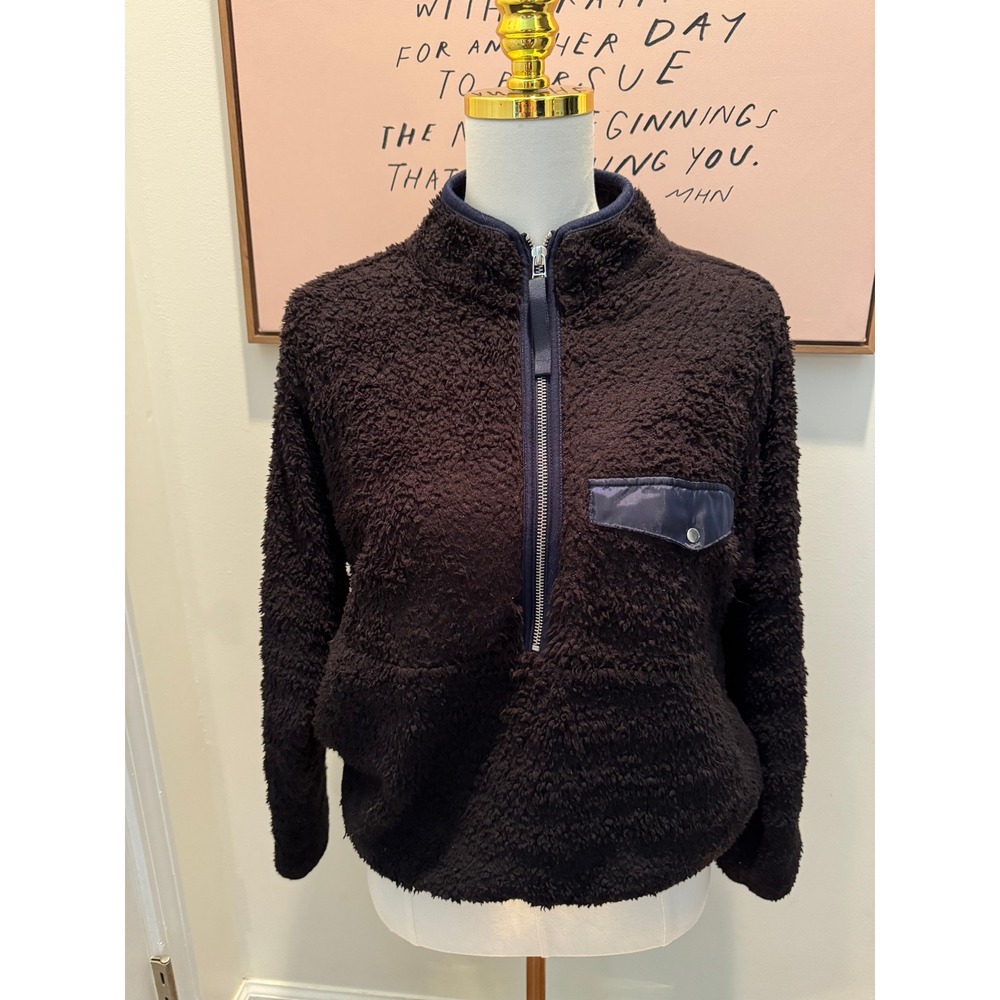 Anine‎ Bing Black Sherpa Fleece Quarter Zip Pullover Jacket Cozy Cropped